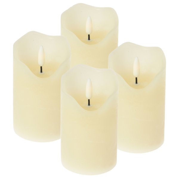 4er Set Echtwachs-Kerzen Schwarzer Docht : Creme Flamme
