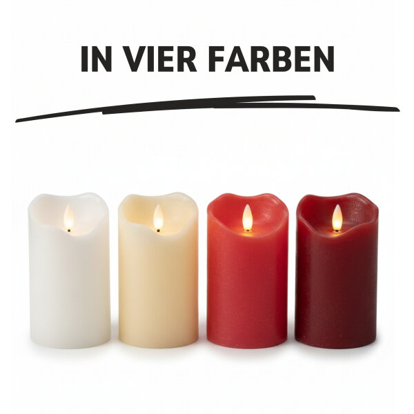 4er Set Echtwachs-Kerzen mit Timer : Hellrot Ø7,5x15cm Schwarzer Docht