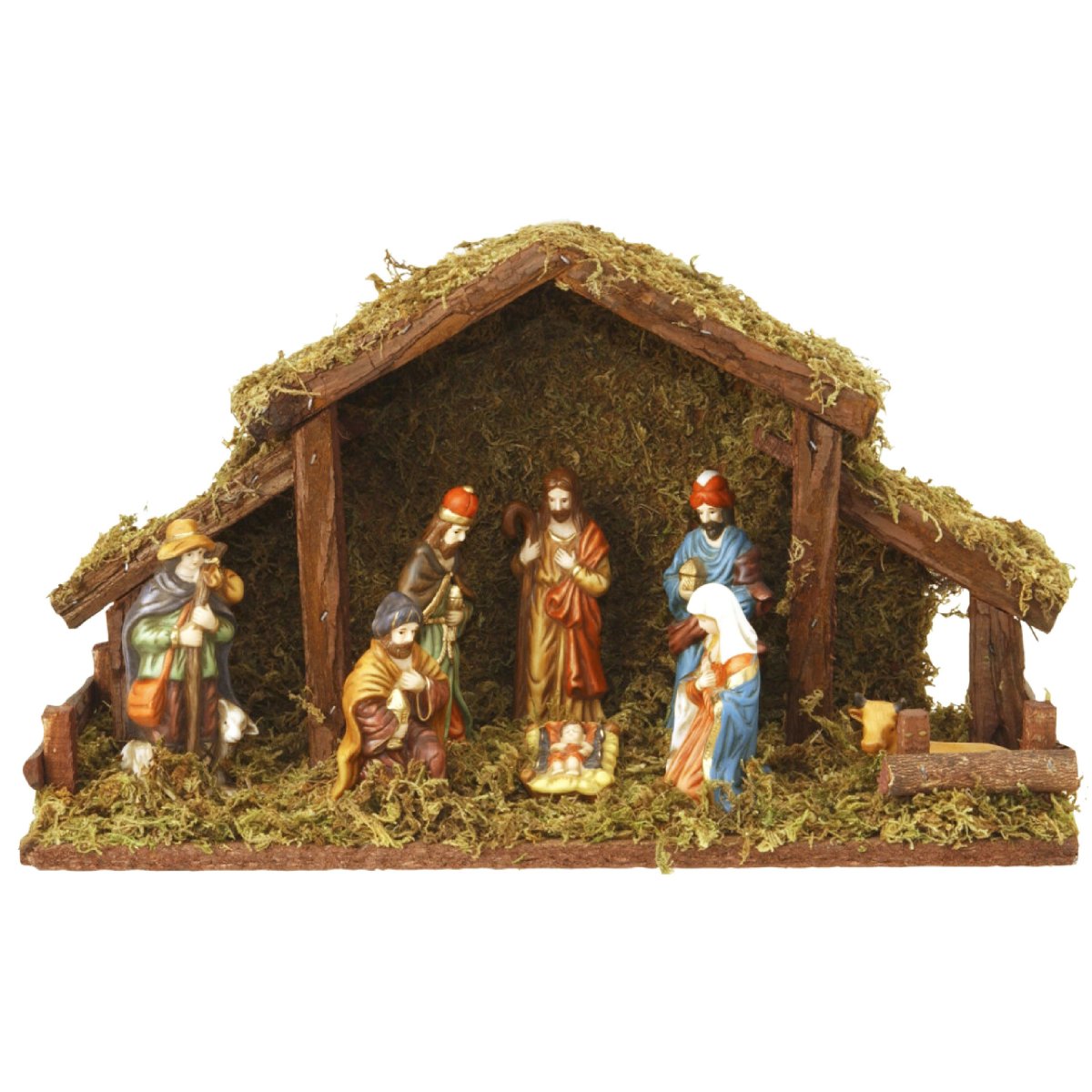Handgeschnitzte Weihnachtskrippe Aus Kirschholz – Mit 3 Figuren, Ca. 15,5 Cm Breit